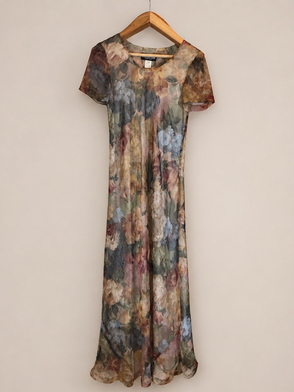 Vintage Floral Textured Chiffon Ophelia Watercolor Maxi Dress Size 6